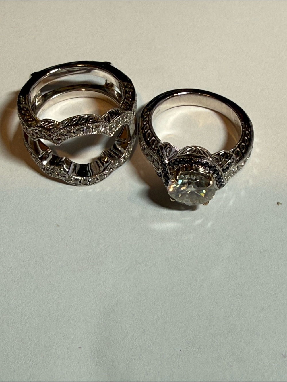 Vintage-Inspired Silver Halo Diamond Engagement Ring - Cream Accent - Picture 3 of 5